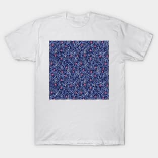 Floral Doodles - Navy Blue and Pink T-Shirt